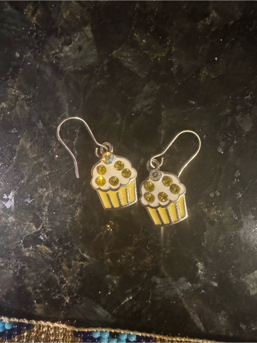 Cupcake Dangle Earrings with Yellow Rhinestones